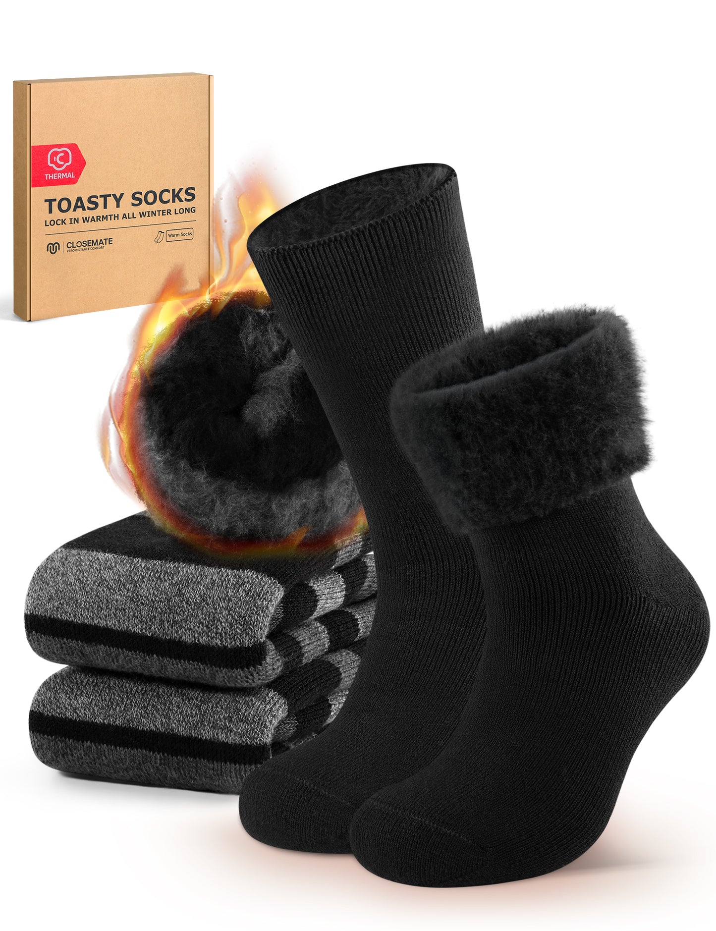CLOSEMATEメンズ 靴下 パイルソックス 発熱 厚手 冬 超暖かい 吸湿速乾 防臭 アウトドア